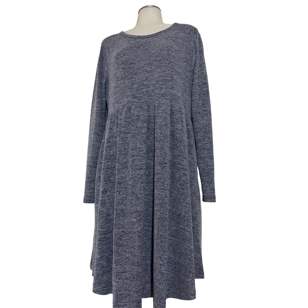 Womens XL Blue Grey Heathered Long Sleeve Babydoll Tunic Dress‎ Casual Comfort